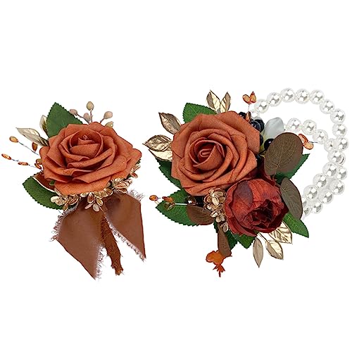 EWIASI Corsage und Boutonniere Set, Burnt Orange, handgefertigt, künstliche Rose, Pfingstrose, Handgelenk, Ansteckblume und Bräutigam, Blumen-Boutonniere für Herren, Hochzeit, Anzug, Dekorationen EWIASI Corsage und Boutonniere Set, Burnt Orange, handgefertigt, künstliche Rose, Pfingstrose, Handgelenk, Ansteckblume und Bräutigam, Blumen-Boutonniere für Herren, Hochzeit, Anzug, Dekorationen von CherishedMoments