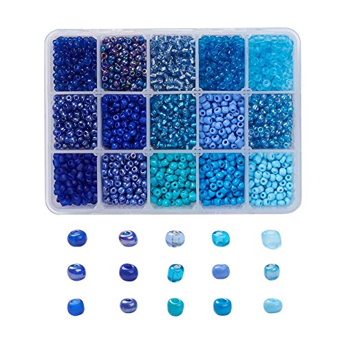 Cheriswelry 1 Schublade Glassamenperlen, blau 4 mm, kleine Glasperlen, transparent, versilbert, Teppich, 15 Stile, Pony Perlen für die Schmuckherstellung von Cheriswelry