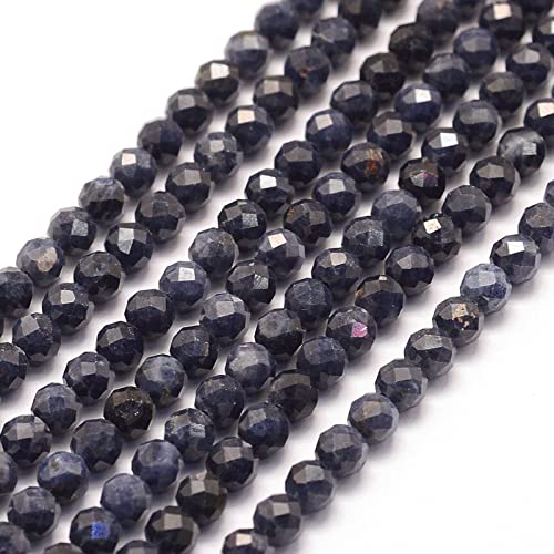 Cheriswelry 1 Strang natürliche Saphir-Perlenstränge, 4 mm, rund, facettiert, Rondelle, lose Perlen für Schmuck, Halsketten, Armbänder von Cheriswelry
