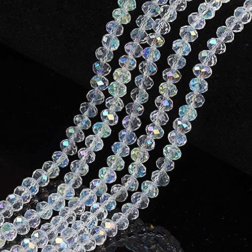 Cheriswelry 10 Stränge, Mini-facettierte Rondelle-Glasperlen, 1 mm, transparente Rocailles-Perlen, Regenbogen-beschichtete Abstandhalter für Schmuckherstellung, transparent von Cheriswelry