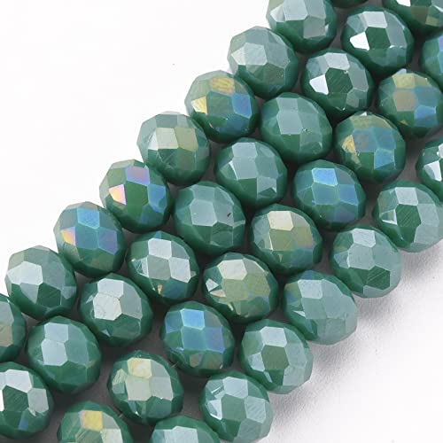 Cheriswelry 10 Stränge, facettierte Rondelle-Glasperlen, 8 mm, AB-Farbbeschichtung, Abstandshalter für Schmuck, Armbänder, Halskettenherstellung, dunkles Cyan von Cheriswelry