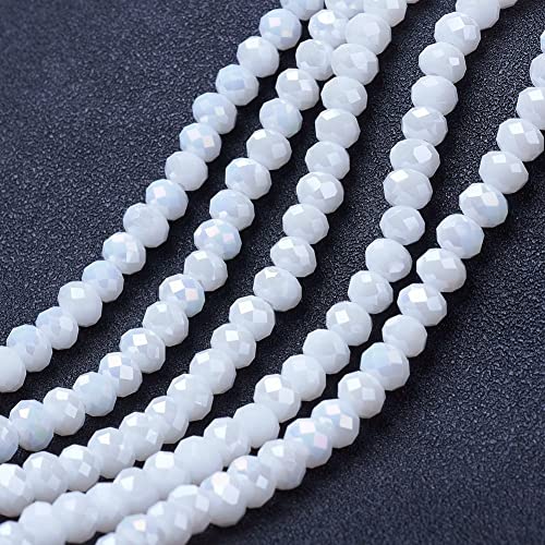 Cheriswelry 10 Stränge Glasperlen Rondelle-Perlen 4 mm AB-Farbe beschichtet facettierte Abakus-Abstandshalter für Schmuck, Armbänder, Halskettenherstellung, Weiß von Cheriswelry
