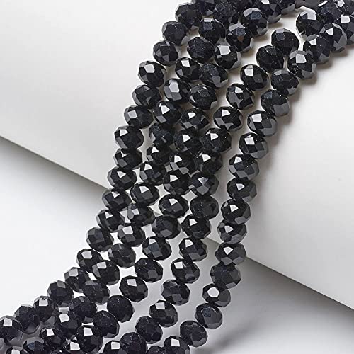 Cheriswelry 10 Stränge Rondelle Glasperlen facettiert Spacer Perlen Abakus 6 x 5 mm Rocailles für Schmuck Armbänder Basteln Schwarz von Cheriswelry