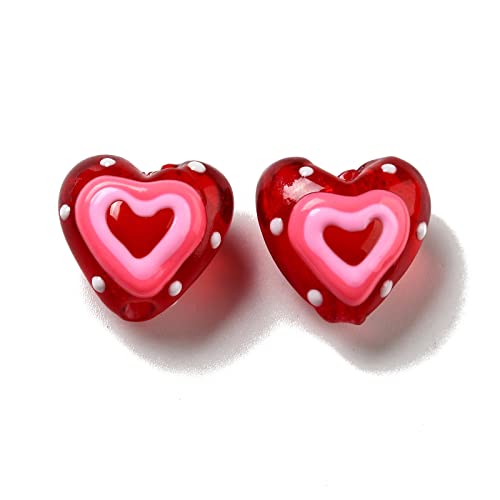 Cheriswelry 10 handgefertigte Lampwork-Perlen, rote Herz-Glasperlen, Abstandshalter für DIY-Halsketten, Armbänder, Ohrringe, Schmuckherstellung von Cheriswelry