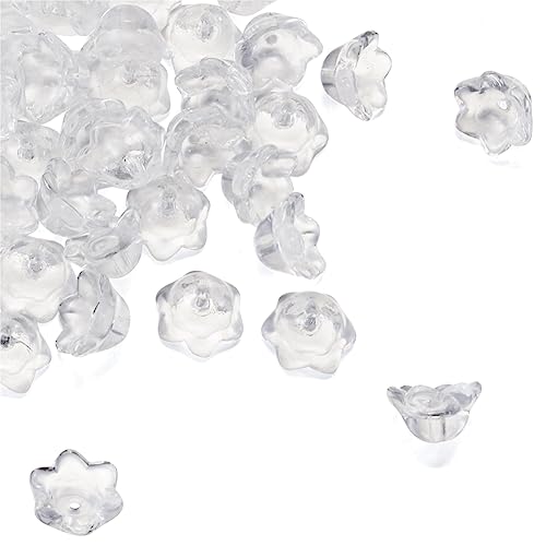 Cheriswelry 100 Stück Blumen-Perlen, Endkappe, transparente Glasperlen, Glasperlen, Kristall-Abstandshalter für Schmuck, Perlenherstellung, Kunst, Handwerk, klar von Cheriswelry