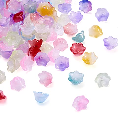 Cheriswelry 100 Stück Blumenperlen Endkappe Transparent Spray Painted Glasperlen Blume Glas Kristall Abstandshalter Perlen für Schmuck Perlen Herstellung Kunst Handwerk Gemischte Farben von Cheriswelry