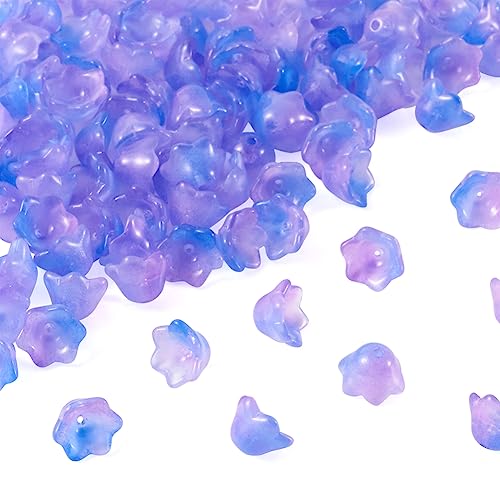 Cheriswelry 100 Stück Blumenperlen Endkappe Transparent Spray Painted Glass Beads Blume Glas Kristall Abstandshalter Perlen für Schmuck Perlenherstellung Kunst Handwerk Blau Violett von Cheriswelry