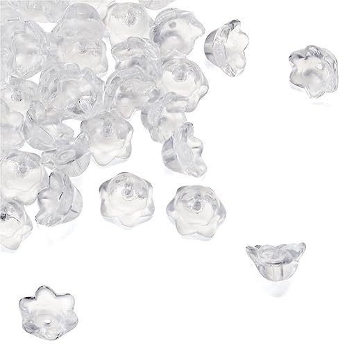 Cheriswelry 100 Stück Blumenperlen Endkappe Transparente Glasperlen Blume Glas Kristall Abstandshalter Perlen für Schmuck Perlenherstellung Kunst Handwerk klar von Cheriswelry