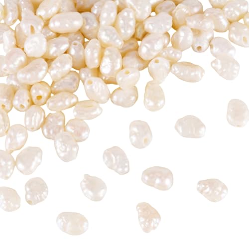 Cheriswelry 100 Stück kleine Süßwasserperlen, kleine Armband-, Halskettenperlen, Keshi-Perlen, lose Abstandshalter-Perlen, weiß, handgefertigte Bastelperlen für DIY-Ohrringe, Schmuckherstellung von Cheriswelry