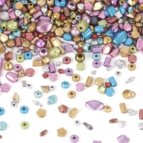 Cheriswelry 100 g undurchsichtige Acrylperlen, gemischte Formen, Acryl-Pony-Perlen, Metallic-Farbe, Abstandshalter für DIY-Armbänder, Halsketten, Schlüsselanhänger, Schmuckherstellung von Cheriswelry