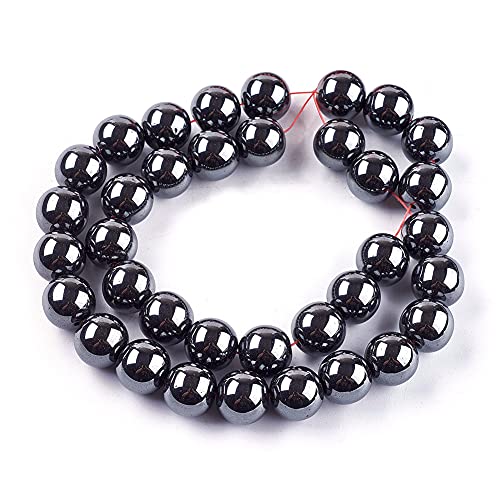 Cheriswelry 12 mm Hämatit (nicht magnetisch) Perlenstrang, schwarzer synthetischer Hämatit, runde Steine, Abstandhalter für Schmuckherstellung, ca. 34 Stück/Stränge von Cheriswelry
