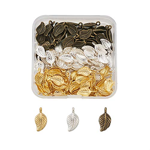 Cheriswelry 120 Stück tibetische Blatt-Anhänger aus Legierung, Metallblätter, baumelnde Perlen für DIY-Schmuckherstellung (Silber/Gold/Antik-Bronze) von Cheriswelry