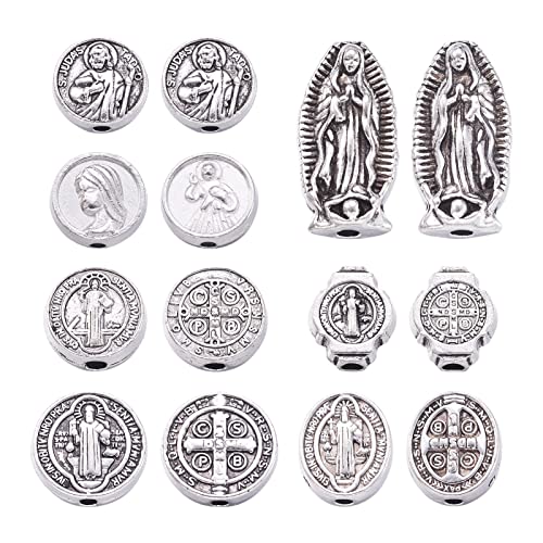 Cheriswelry 130 Stück Religion Thema Legierung Perlen Jesus Kreuz Heilige Lose Perlen Jungfrau Maria Perlen Abstandshalter für DIY Halskette Armband Schmuckherstellung von Cheriswelry