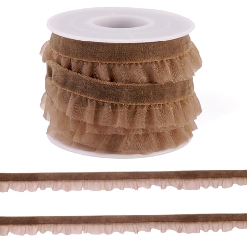 Cheriswelry 15 mm breites Samt-Organzaband, 4,5 m, durchscheinende Rüschen, Spitzenborte mit Spule für Kleidung, Design, Choker, Armband, Geschenkverpackung, Basteln, Nähen, Dekoration, Kamel Cheriswelry 15 mm breites Samt-Organzaband, 4,5 m, durchscheinende Rüschen, Spitzenborte mit Spule für Kleidung, Design, Choker, Armband, Geschenkverpackung, Basteln, Nähen, Dekoration, Kamel von Cheriswelry