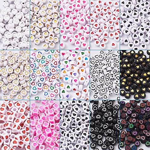 Cheriswelry 1500 Stück 7 mm undurchsichtige Acryl-Herzperlen, bunt, flach, rund, Münze, Liebe, Herz, Perlen, Pony, großes Loch, Würfel, quadratisch, lose Abstandshalter, Perlen für DIY-Ohrringe, Cheriswelry 1500 Stück 7 mm undurchsichtige Acryl-Herzperlen, bunt, flach, rund, Münze, Liebe, Herz, Perlen, Pony, großes Loch, Würfel, quadratisch, lose Abstandshalter, Perlen für DIY-Ohrringe, von Cheriswelry