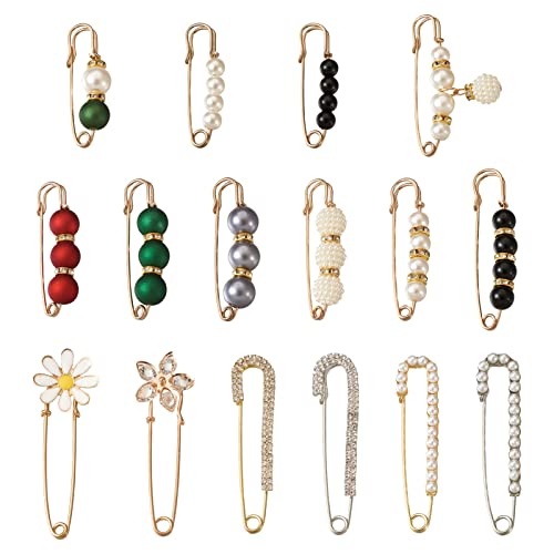 Cheriswelry 16 Stück Sicherheitsnadeln aus Kunststoff mit Perlen, Kristall-Strass-Broschen für Damen, Strickjacken, Pullover, Kleider, Hosen, Kleidung, Dekoration von Cheriswelry