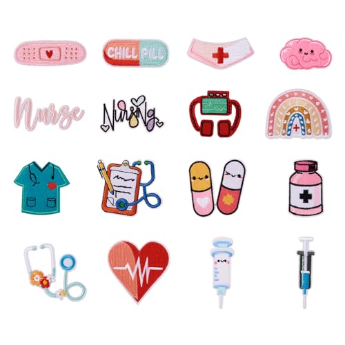 Cheriswelry 16 Stück Stickerei-Flicken zum Aufbügeln für Kleidung, medizinische Krankenschwester-Tag, Nähapplikation für Kleid, Hosen, Hüte, Jeans, Jacken, Rucksäcke, DIY-Zubehör, 25 ~ 71 mm Cheriswelry 16 Stück Stickerei-Flicken zum Aufbügeln für Kleidung, medizinische Krankenschwester-Tag, Nähapplikation für Kleid, Hosen, Hüte, Jeans, Jacken, Rucksäcke, DIY-Zubehör, 25 ~ 71 mm von Cheriswelry