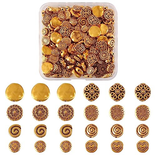 Cheriswelry 160 Stück tibetische goldene flache runde Abstandsperlen aus Metall, Münzscheibe, Kreis, lose Perlen für Schmuckherstellung, Loch: 1-2 mm von Cheriswelry