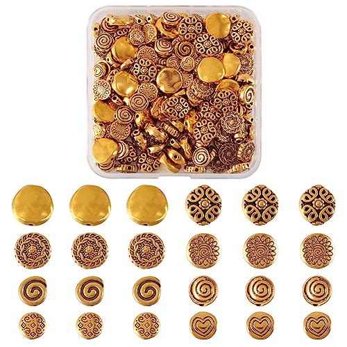 Cheriswelry 160 Stück tibetische, goldene flache runde Abstandshalter, Metall, Münzscheibe, Kreis, lose Perlen für Schmuckherstellung, Loch: 1–2 mm von Cheriswelry