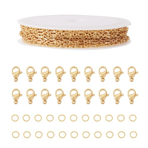 Cheriswelry 18 Karat vergoldete ovale Gliederketten für Halsketten, Armbänder, Messing-Schmuckketten für Frauen, DIY-Schmuckherstellung, mit 20 Karabinerverschlüssen und 40 offenen Binderingen Cheriswelry 18 Karat vergoldete ovale Gliederketten für Halsketten, Armbänder, Messing-Schmuckketten für Frauen, DIY-Schmuckherstellung, mit 20 Karabinerverschlüssen und 40 offenen Binderingen von Cheriswelry