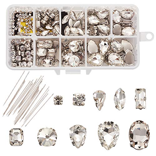 Cheriswelry 180 Stück Glasperlen zum Aufnähen mit Strasssteinen, Kristallklare Edelsteine, Montee-Perlen mit Nähnadeln für Kleidung, Kleidung, Verzierung von Cheriswelry