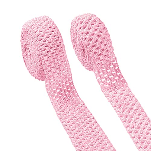 Cheriswelry 2 Rollen elastisches Häkel-Stirnband, rosa Häkel-Stretch-Band, für Haar-Accessoires, Baby-Mädchen, Tutus-Kleider, Geschenkverpackungen (40 mm/55 mm) von Cheriswelry