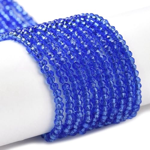 Cheriswelry 20 Stränge, transparente Glasperlen, 2 mm, facettierte runde Perlen, Briolette, Kristall, lose Abstandshalter, Perlen für Schmuckherstellung, Königsblau von Cheriswelry