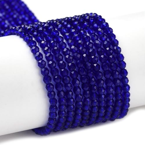 Cheriswelry 20 Stränge, transparente Glasperlen, 2 mm, facettierte runde Perlen, Briolette, Kristall, lose Abstandshalter für Schmuckherstellung, Dunkelblau von Cheriswelry