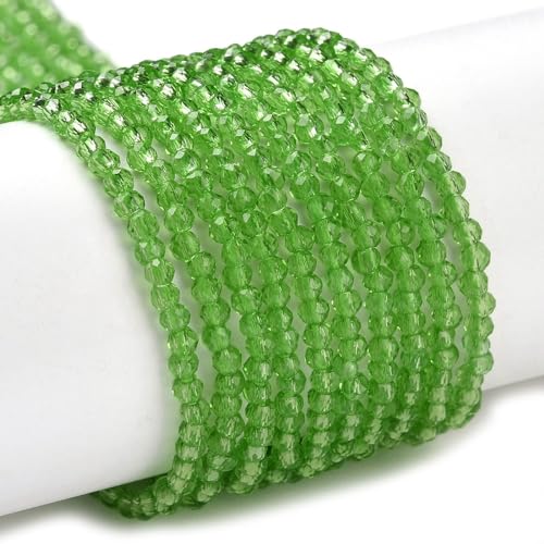 Cheriswelry 20 Stränge, transparente Glasperlen, 2 mm, facettierte runde Perlen, Briolette, Kristall, lose Abstandshalter für Schmuckherstellung, Frühlingsgrün von Cheriswelry