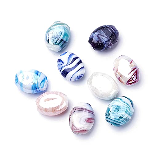 Cheriswelry 20 Stück flache ovale Lampwork-Perlen, handgefertigt, glänzend, Glasperlen, lose Abstandshalter, Charms für Schmuck, Ohrringe, Basteln von Cheriswelry