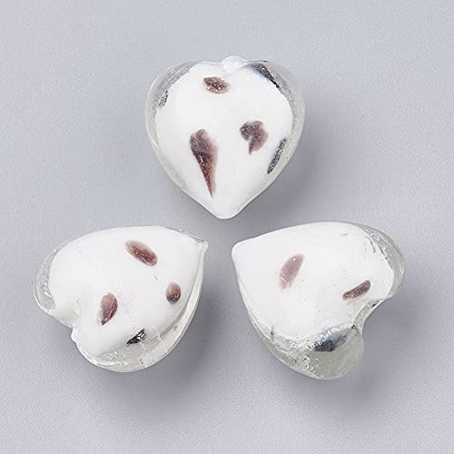 Cheriswelry 20 Stück weiße Glasperlen in Herzform, handgefertigt, gepunktet, lose Abstandshalter für Schmuck, Halsketten, Bastelarbeiten von Cheriswelry