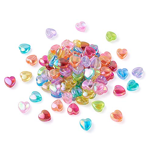Cheriswelry 200 Stück Herz-Perlen in AB-Farbe, transparent, Acryl, Herz-Abstandhalter, baumelnde Charms, mehrfarbig, für DIY-Schmuck, Halsketten, Armbänder, Bastelarbeiten, Geschenke für Kinder von Cheriswelry
