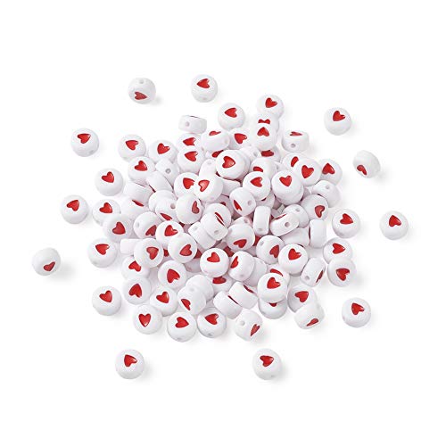 Cheriswelry 200 Stück flache runde rote Herz-Perlen aus Acryl, 7 mm, lose Abstandshalter für Schmuck- und Armbandherstellung, Loch: 1 mm Cheriswelry 200 Stück flache runde rote Herz-Perlen aus Acryl, 7 mm, lose Abstandshalter für Schmuck- und Armbandherstellung, Loch: 1 mm von Cheriswelry
