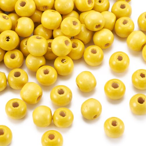 Cheriswelry 200 Stück natürlich gefärbte Holzperlen, 8 mm, gelbe runde Kugel, Abstandshalter, lose Perlen für Schmuckherstellung, Loch: 2 mm von Cheriswelry
