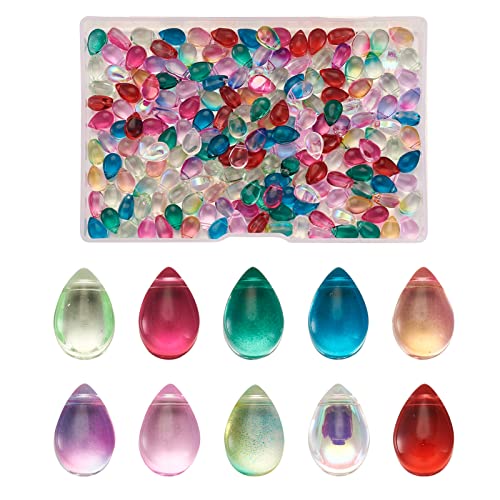 Cheriswelry 200 Stück tropfenförmige Glasperlen, 10 Farben, transparente Oberseite, gebohrte Perlen, Anhänger für DIY-Schmuck, Halsketten, Armbänder, Ohrringe von Cheriswelry