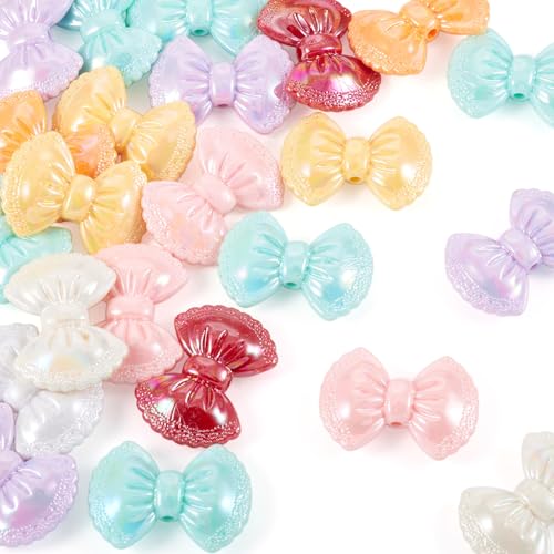 Cheriswelry 23 Stück undurchsichtige Schleifen-Perlen, niedliche Kawaii-Acryl-Schleifenperlen, bunte Kunststoffperlen, lose Perlen, 27 x 37 mm, für DIY-Armbänder, Halsketten, Handybänder von Cheriswelry