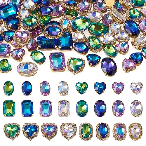 Cheriswelry 24 Stil Glas Nähen auf Strass Oval Herz Abgerundet Rechteck Strass Facettiert Strass Edelsteine für Kleidungsstück Kleidung Kleid Verschönerung 80 Stück, Regenbogenfarben von Cheriswelry