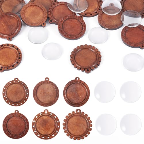 Cheriswelry 24 runde Holzlünetten-Anhänger-Tabletts aus Holz, blanko, Glaskuppel, Cabochon, 30–47 mm, für Bastelarbeiten, Fotos, Schmuckherstellung Cheriswelry 24 runde Holzlünetten-Anhänger-Tabletts aus Holz, blanko, Glaskuppel, Cabochon, 30–47 mm, für Bastelarbeiten, Fotos, Schmuckherstellung von Cheriswelry