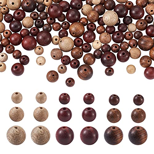 Cheriswelry Natürliche runde Holzperlen, 3 Farben, unlackiert, Abstandshalter aus Holz, lose Perlen für DIY-Schmuckherstellung, 6 mm/8 mm/10 mm, 240 Stück von Cheriswelry