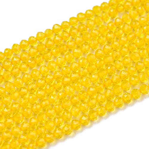 Cheriswelry 3 Saiten mit natürlichen Perlen aus Nachahmung Quarz, 2 mm kleine facettierte runde Glasperlen, lose Abstandsperlen für die Schmuckherstellung (gelb) von Cheriswelry
