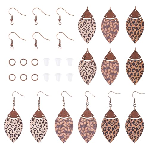Cheriswelry 3 Sets Holz-Ohrring-Anhänger-Set, Pferdeaugenform, baumelnde Charms, Leopardenmuster, Holzanhänger, Messinghaken, Biegeringe 55,5 x 29 mm, für Damen, Schmuckherstellung Cheriswelry 3 Sets Holz-Ohrring-Anhänger-Set, Pferdeaugenform, baumelnde Charms, Leopardenmuster, Holzanhänger, Messinghaken, Biegeringe 55,5 x 29 mm, für Damen, Schmuckherstellung von Cheriswelry
