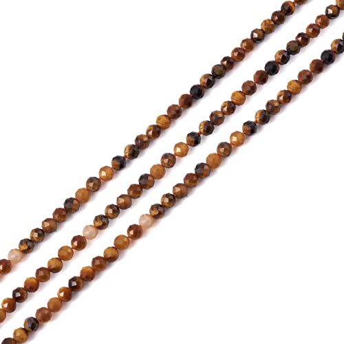 Cheriswelry 3 Stränge, natürliche Tigeraugen-Perlen, Stränge, 2 mm, winzig, facettiert, Glas, rund, lose Abstandsperlen für DIY-Schmuck und Armbänder von Cheriswelry
