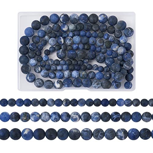 Cheriswelry 3 Stränge Natürliche Sodalite Perlen Stränge Frosted Round Edelstein Lose Perlen für DIY Schmuck Armband Herstellung (6mm / 8mm / 10mm) von Cheriswelry