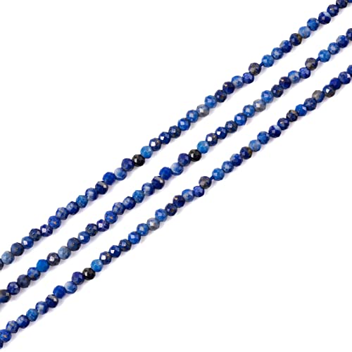 Cheriswelry 3 Stränge, natürliche Lapislazuli-Perlen, 2 mm, winzige facettierte Glasperlen, rund, lose Abstandsperlen für DIY-Schmuck, Armbänder (blau) von Cheriswelry