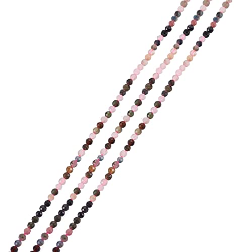 Cheriswelry 3 Stränge, natürliche Turmalin-Perlen, Strang, 2 mm, winzige facettierte Glas, rund, lose Abstandshalter, Perlen für DIY-Schmuck und Armbänder (bunt) von Cheriswelry