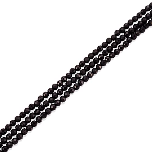 Cheriswelry 3 Stränge, natürliche schwarze Spinell-Perlen, 2 mm, winzige facettierte Glasperlen, rund, lose Abstandsperlen für DIY Schmuck Armband Herstellung von Cheriswelry