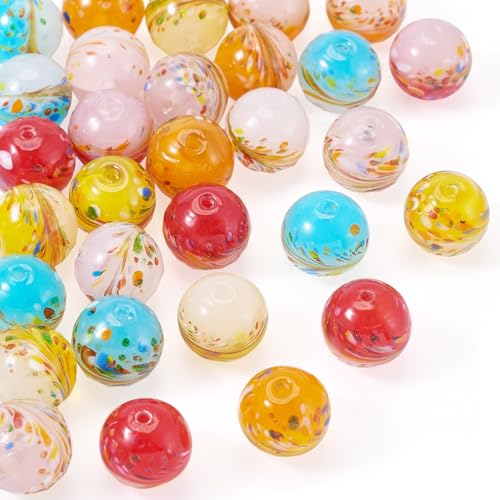 Cheriswelry 30 Stück 12 mm große, bunte zweifarbige Glasperlen mit Blumenmuster für Schmuckherstellung, Ohrringe, Armbänder, Halsketten, Basteln von Cheriswelry