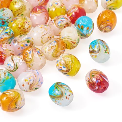 Cheriswelry 30 Stück 12 mm große, ovale Lampwork-Perlen mit Blumenmuster, bunte zweifarbige Glasperlen für Schmuckherstellung, Ohrringe, Armbänder, Halsketten, Basteln von Cheriswelry