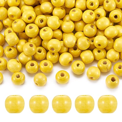 Cheriswelry 300 Stück 10 mm natürlich gefärbte Holzperlen, runde Kugel, Holz-Abstandshalter, lose Perlen für Schmuckherstellung, Loch: 3 mm, gelb von Cheriswelry
