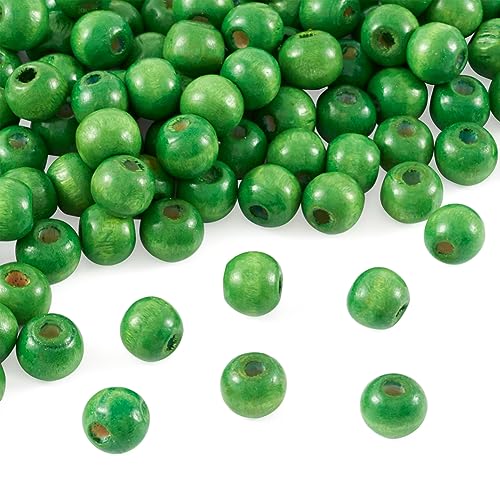 Cheriswelry 300 Stück natürlich gefärbte Holzperlen, 10 mm, grüne runde Kugel, Holz-Abstandhalter, lose Perlen für Schmuckherstellung, Loch: 3 mm von Cheriswelry